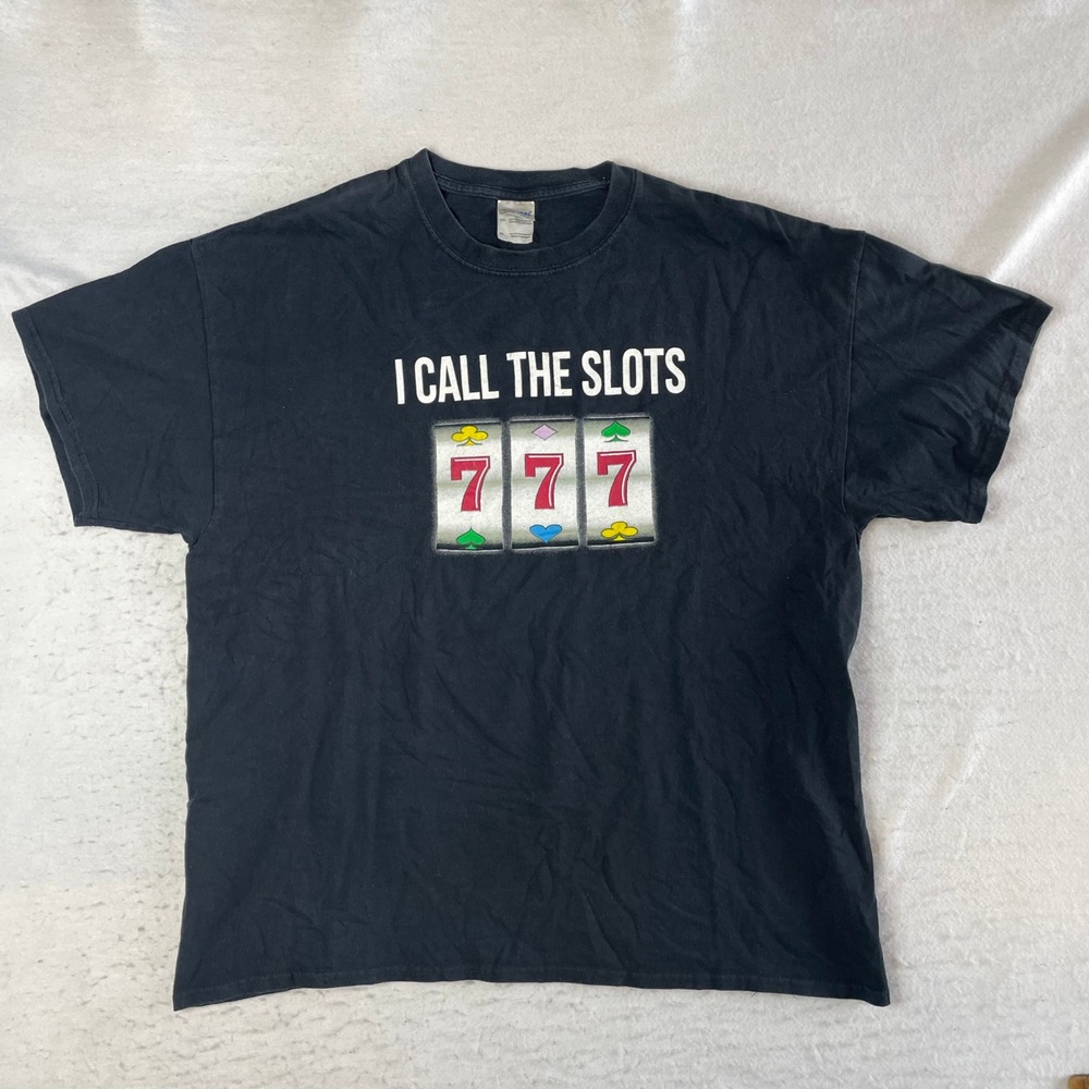 Gildan T-Shirt Mens XL Black I Call The Slots 777 Gambling Graphic